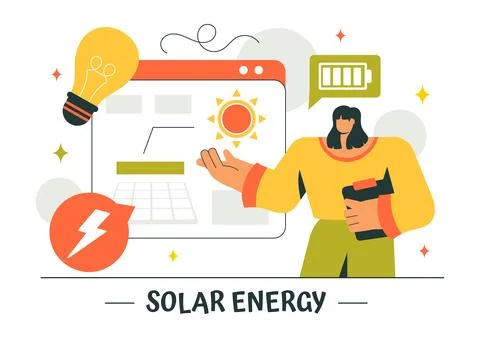 Solar Energy Installation Vector Illustration featuring a Home Service Team.. Stock Illustration