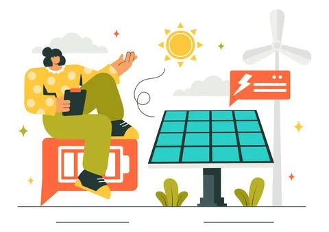 Solar Energy Installation Vector Illustration featuring a Home Service Team.. Stock Illustration
