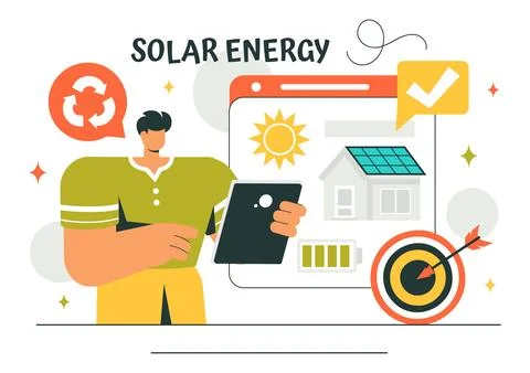 Solar Energy Installation Vector Illustration featuring a Home Service Team.. Stock Illustration