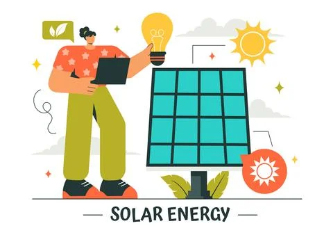 Solar Energy Installation Vector Illustration featuring a Home Service Team.. Stock Illustration