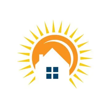 Solar energy logo vector icon illustration sun and roof design template Stock Illustration
