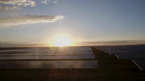 SOLAR ENERGY PANEL FIELD DJI INSPIRE DRONE AERIAL PAN LEFT TO RIGHT Video stock 111497237