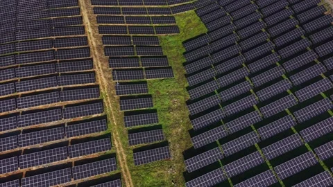 Solar energy panel field with rows of solar panels on farmland Видео 329999570