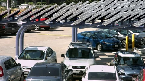 Solar Energy Panels alternative technology  at the Parking Lot in Los Angeles 4K Vídeos de archivo 49479872
