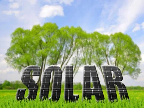 Solar energy panels on meadow. Stock Illustration