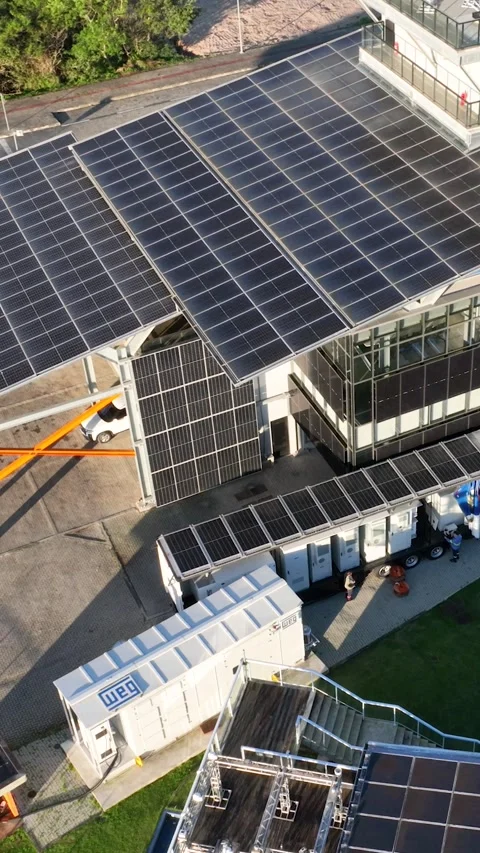 Solar Energy Research Facility in Florianopolis, Brazil, Aerial View Stock Footage 344443406