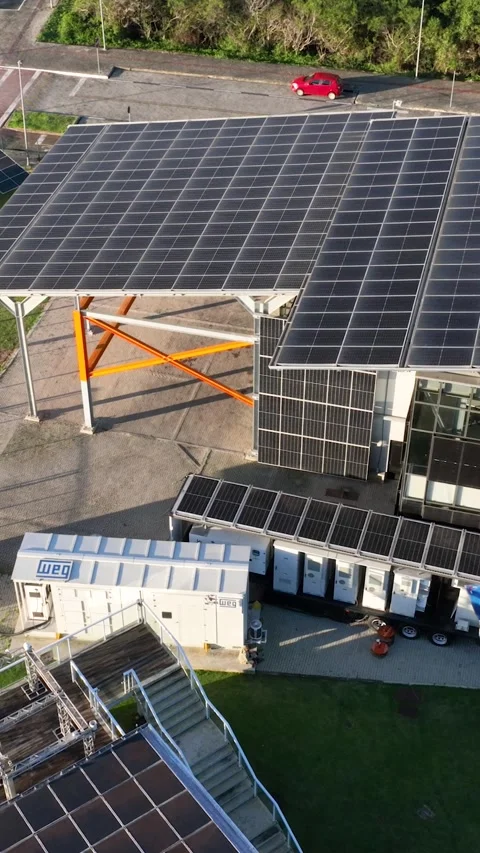 Solar Energy Research Facility in Florianopolis, Brazil, Aerial View Stock Footage 344443635