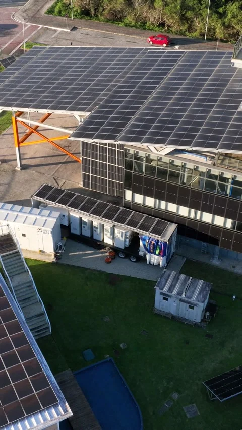 Solar Energy Research Facility in Florianopolis, Brazil, Aerial View Stock Footage 344443704