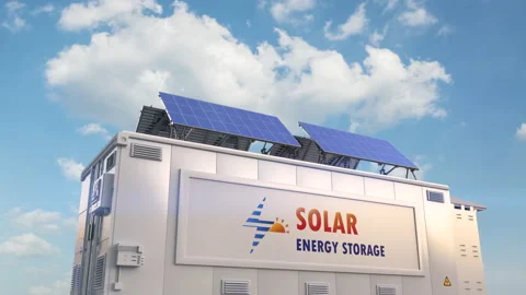 Solar energy storage system or battery container unit with blue sky background 4 Video stock 231659013