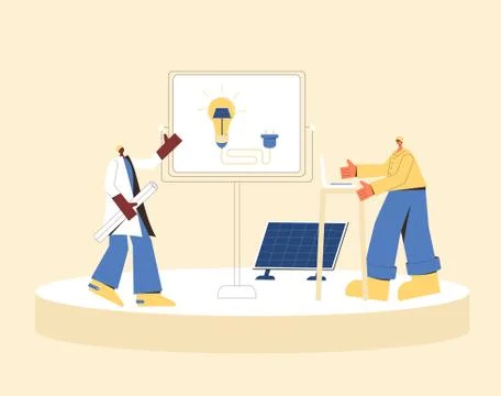 Solar energy system presentation concept. Installing solar modules. CEO engin Stock Illustration