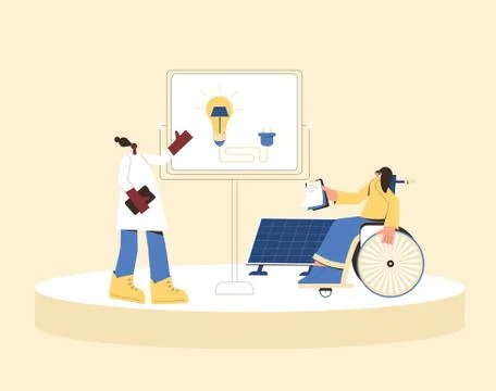 Solar energy system presentation concept. Installing solar modules. CEO engin Stock Illustration