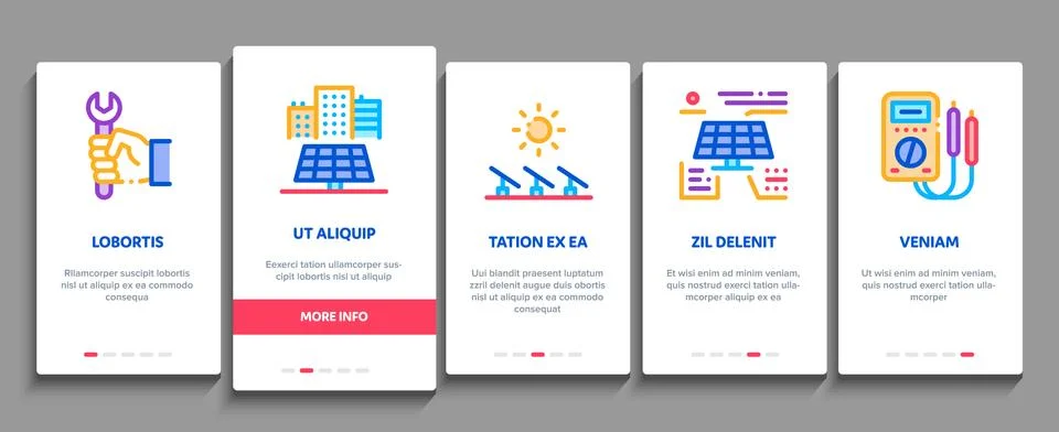 Solar Energy Technicians Onboarding Elements Icons Set Vector Stock Illustration