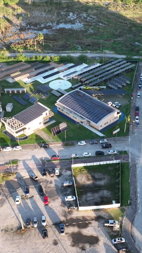 Solar Energy Technology Complex in Florianopolis, Brazil, Aerial View Stock Footage 344440793
