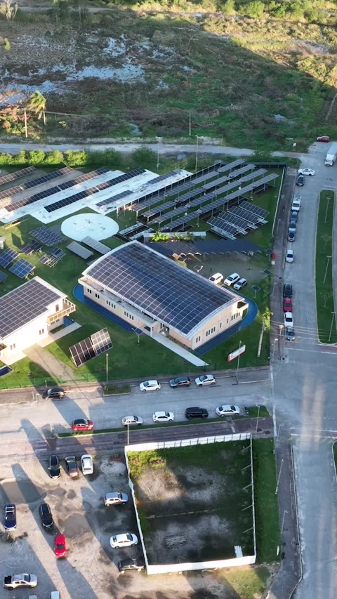 Solar Energy Technology Complex in Florianopolis, Brazil, Aerial View Stock Footage 344440825