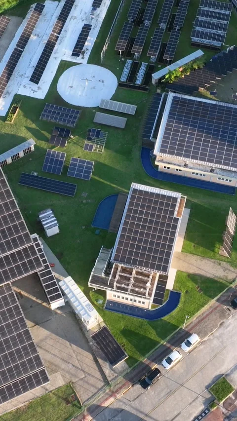 Solar Energy Technology Complex in Florianopolis, Brazil, Aerial View Stock Footage 344441037