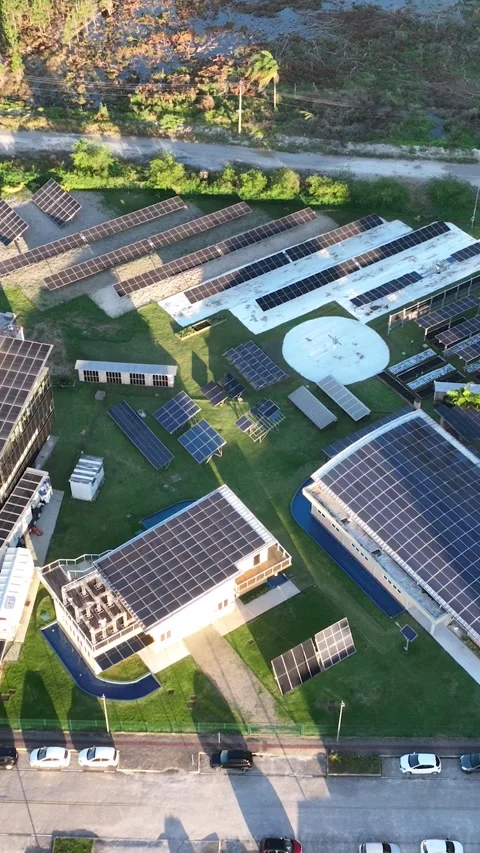 Solar Energy Technology Complex in Florianopolis, Brazil, Aerial View Stock Footage 344441239