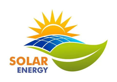 Solar energy technology icon with sun rays Stock Illustration