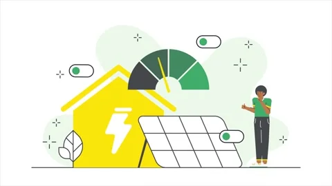 Solar energy use with eco-friendly house and person promoting sustainable living Stock Footage 283612279