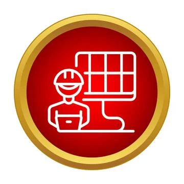 Solar energy worker with panel icon 스톡 일러스트