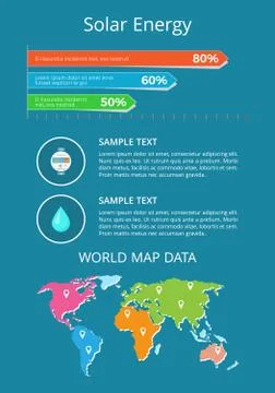 Solar Energy World Map Data Text Sample Poster Illustrazione stock