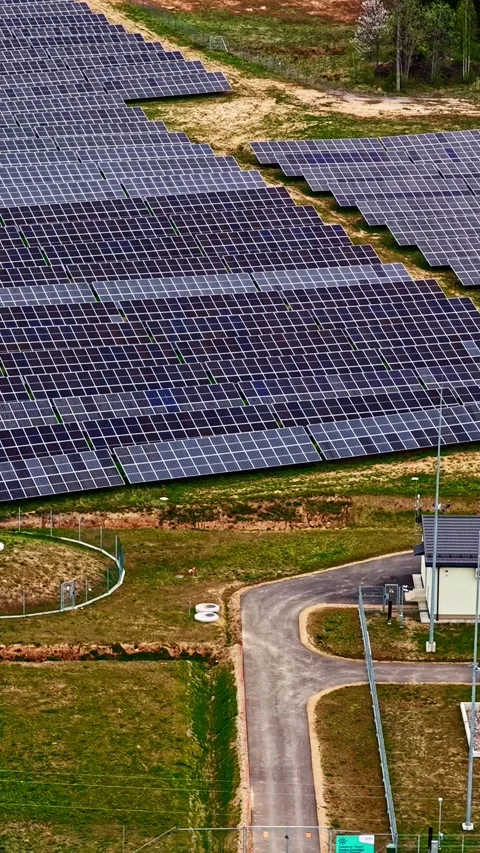 Solar Facility with Pathways and Equipment in Rural Setting Stock Footage 335210357