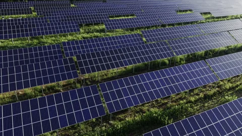 Solar Farm Blue Panels Clean Energy Forward Tilt Down 4K Stock Footage 343152328