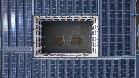 Solar farm on the building Stock Footage 182862390