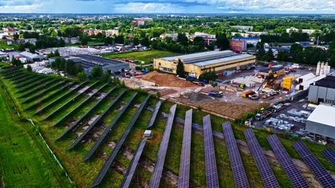 Solar Farm Construction Project - Rows of Solar Panels Installation 스톡 동영상 339039663