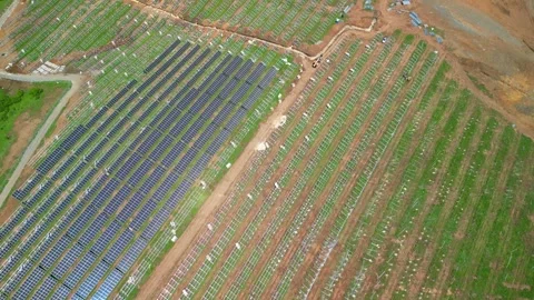 Solar farm construction site, large field for solar panels, aerial view Stock Footage 282707457