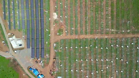Solar farm construction site, large field for solar panels, aerial view Stock Footage 282707463