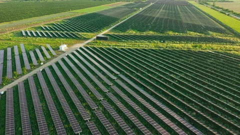 Solar Farm Crossroads Within Productive Farmland Stock Footage 343511099
