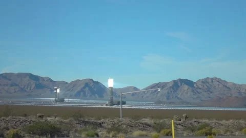 Solar farm in a desert setting with mountains in the background in Nevada i.. Stock Footage 281398563