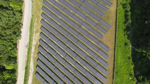 Solar Farm Drone Shots in Rhode Island – Clean, Green, and Sustainable Energy Stock Footage 297701742