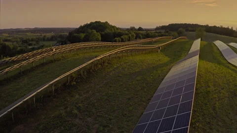 Solar Farm drone video at sunset Stock Footage 154628115