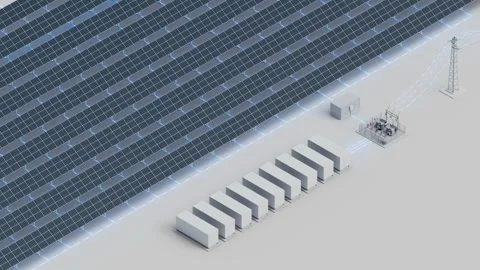Solar Farm Grid Battery System Isometric Looping Video 動画素材 283383300