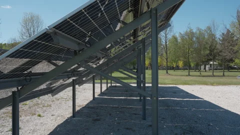 Solar farm installations rear side showing metal support structure outdoors Stock-Footage 333983639