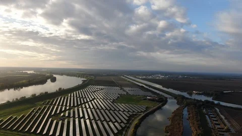 Solar field between two rivers Stock Footage 119702607