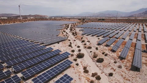 Solar field in the desert Stock Footage 246640091