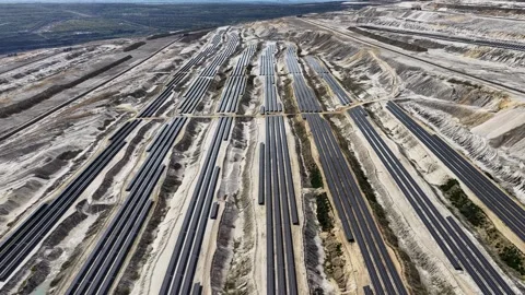 Solar Fields in open old coal mine Stock Footage 332708709