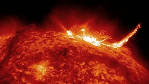 Solar flare erupts from Sun. Elements of this image were furnished by NASA. Stock Footage 223772836