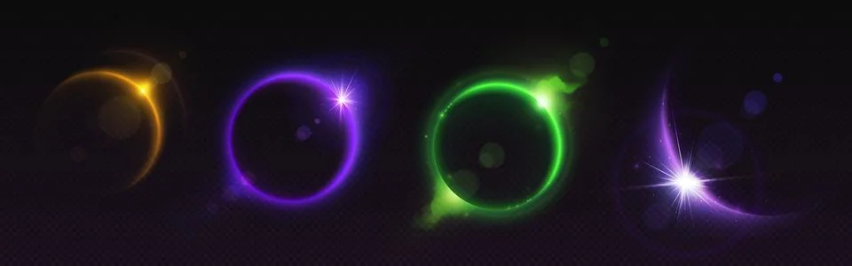 Solar full eclipse abstract neon light circle Ilustração Stock