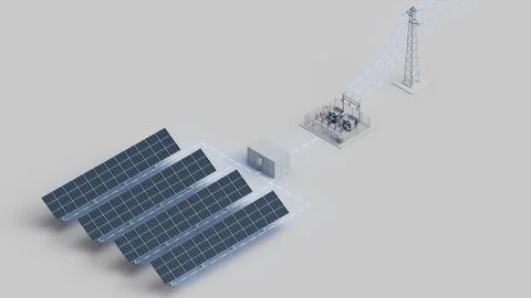 Solar Grid Connection Isometric View Stock Photos