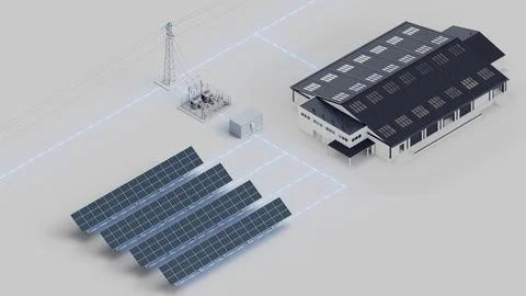 Solar Grid Warehouse Connection Isometric View Stock Photos