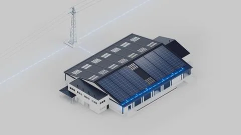 Solar Grid Warehouse Connection Isometric View Stock Photos