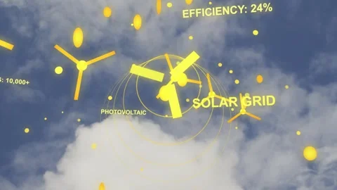 Solar HUD animating above clouds, forming rotor, rings as clouds drifting, Stock Footage 333657280