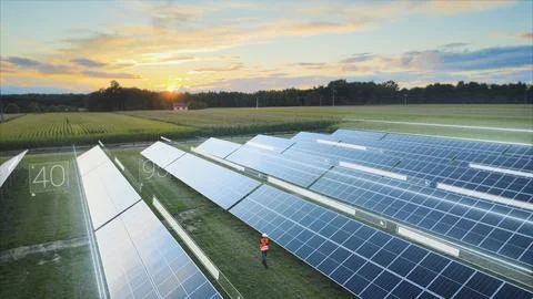 Solar inspector checking cell conditions and testing charging levels Stock Photos