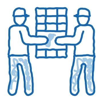 Solar installation workers doodle icon hand drawn illustration Ilustración de archivo