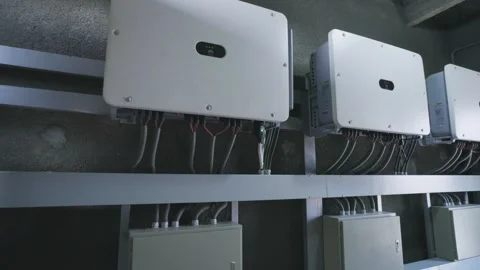 Solar inverters converting direct current into alternating current Video stock 308441279