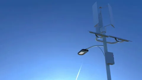 Solar lamp post with wind turbine concept Stock Footage 167189718