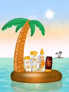 Solar lotion in the Inflatable palm Stock Illustration